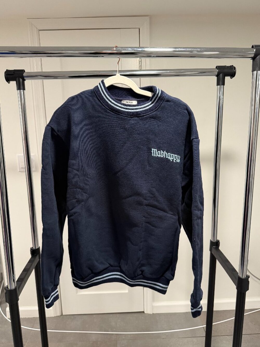 Madhappy Navy Striped Crewneck Sweatshirt Size Small